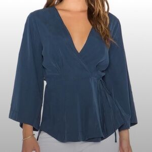 Free People Blue Grand Piano Wrap Top Bell Sleeve Blouse size M